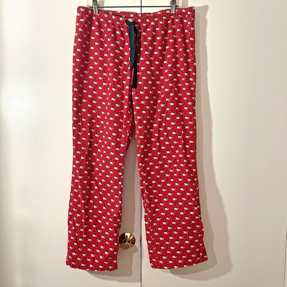 Vinyard Vines Flannel Pajama Pants Whales in Christmas Hat Size M